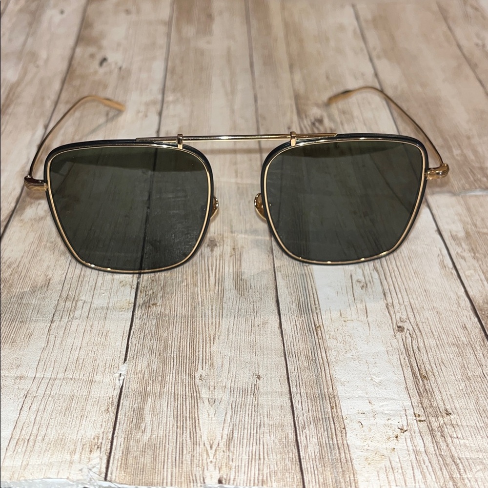 AMAVII VEGA 18K Gold Aerospace Titanium Frame Green Lens Square Aviator 56-20